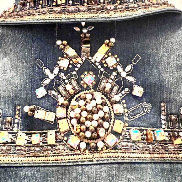 Nice Istanbul Women's Jean Embellished Gold Iridescent Beads-Pearls/Embroidered - Picture 12 of 16